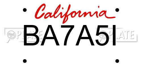 BA7A5I California License Plate