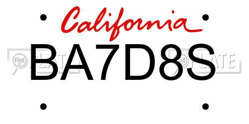 BA7D8S California License Plate