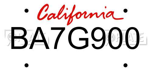 BA7G900 California License Plate