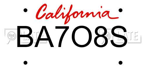 BA7O8S California License Plate