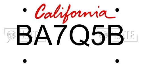 BA7Q5B California License Plate
