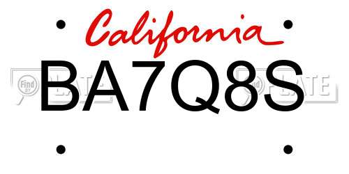 BA7Q8S California License Plate