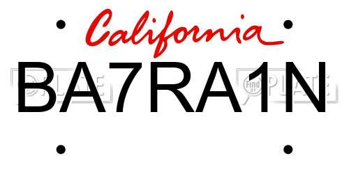 BA7RA1N California License Plate