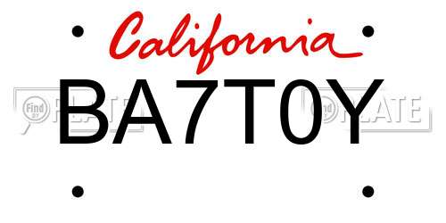 BA7T0Y California License Plate