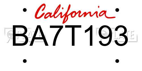 BA7T193 California License Plate
