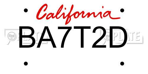 BA7T2D California License Plate