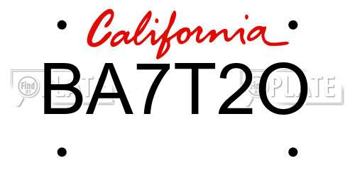 BA7T2O California License Plate
