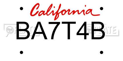 BA7T4B California License Plate