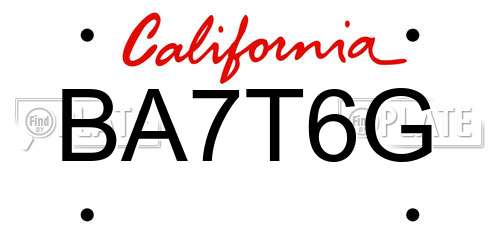 BA7T6G California License Plate