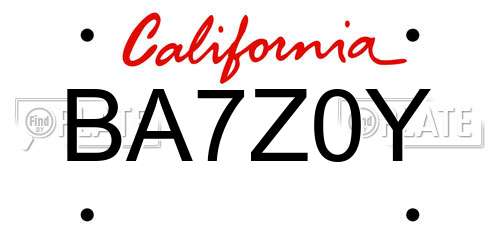 BA7Z0Y California License Plate