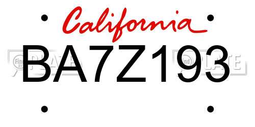 BA7Z193 California License Plate