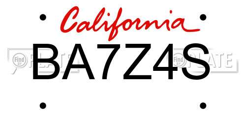BA7Z4S California License Plate