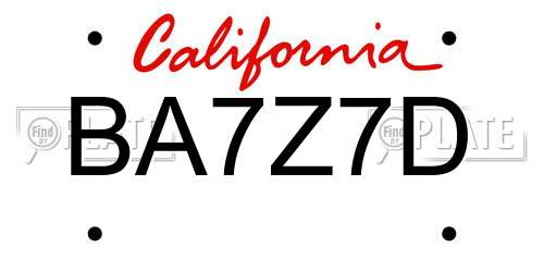 BA7Z7D California License Plate