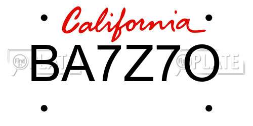 BA7Z7O California License Plate