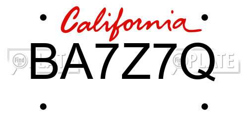 BA7Z7Q California License Plate