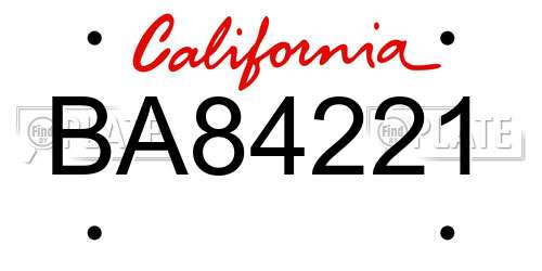 BA84221 California License Plate
