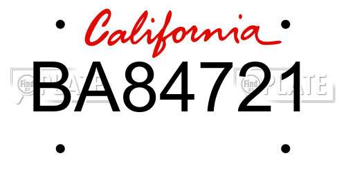 BA84721 California License Plate