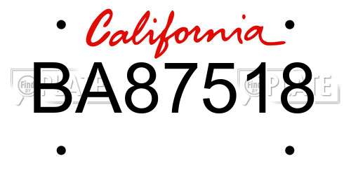 BA87518 California License Plate