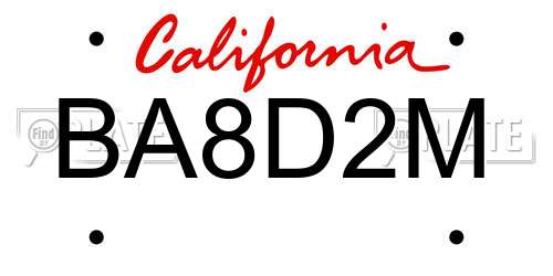 BA8D2M California License Plate