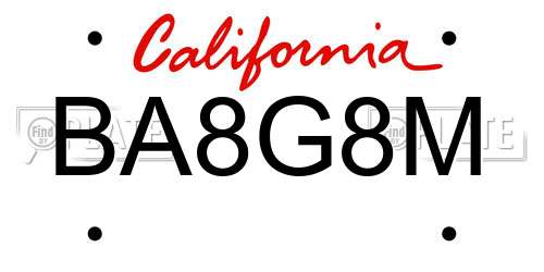 BA8G8M California License Plate