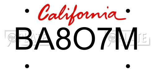 BA8O7M California License Plate