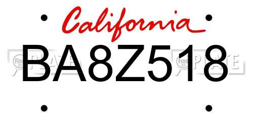 BA8Z518 California License Plate