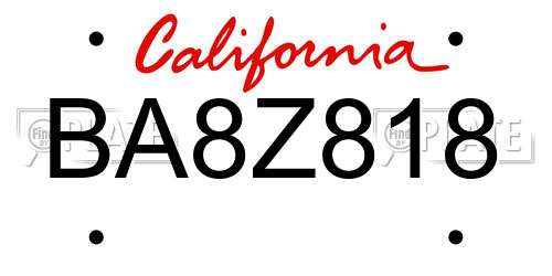 BA8Z818 California License Plate