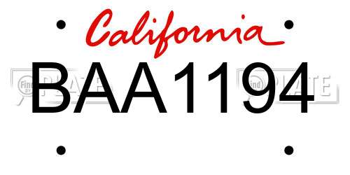 BAA1194 California License Plate