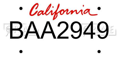 BAA2949 California License Plate
