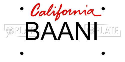 BAANI California License Plate