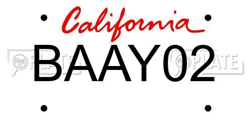 BAAY02 California License Plate
