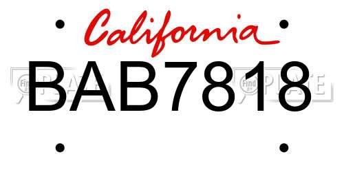 BAB7818 California License Plate