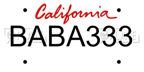 BABA333 California License Plate