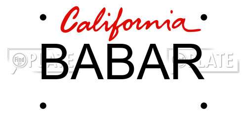 BABAR California License Plate