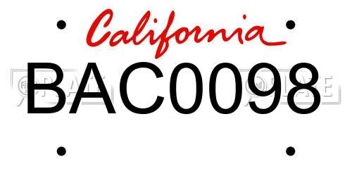 BAC0098 California License Plate