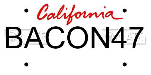 BACON47 California License Plate