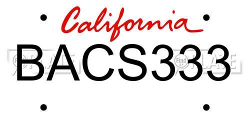 BACS333 California License Plate