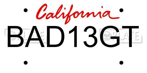 BAD13GT California License Plate