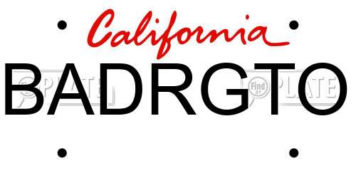 BADRGTO California License Plate