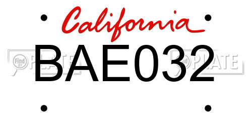 BAE032 California License Plate