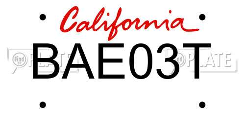 BAE03T California License Plate