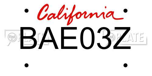 BAE03Z California License Plate