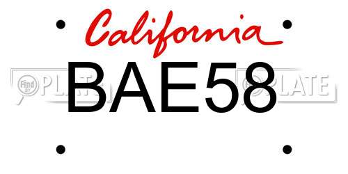 BAE58 California License Plate