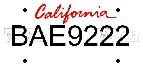 BAE9222 California License Plate