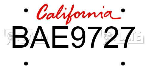 BAE9727 California License Plate