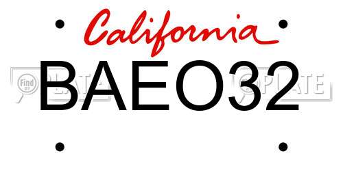 BAEO32 California License Plate