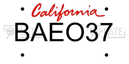 BAEO37 California License Plate