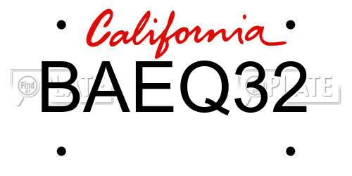 BAEQ32 California License Plate