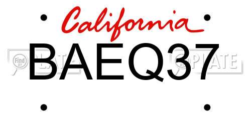 BAEQ37 California License Plate