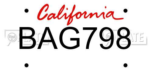 BAG798 California License Plate